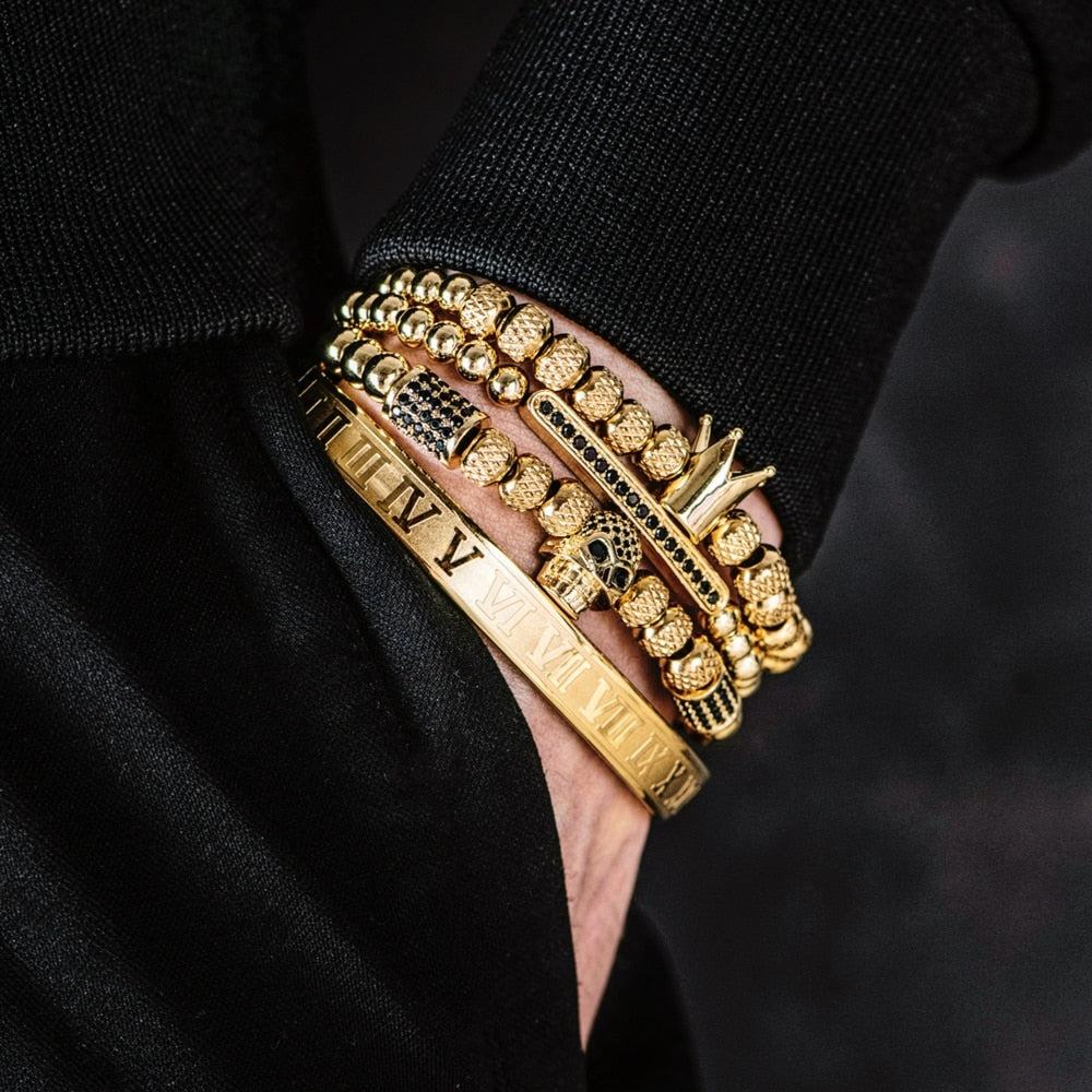 Kit Skud 4 Pulseiras Masculinas Premiuns Dourado Pulseira
