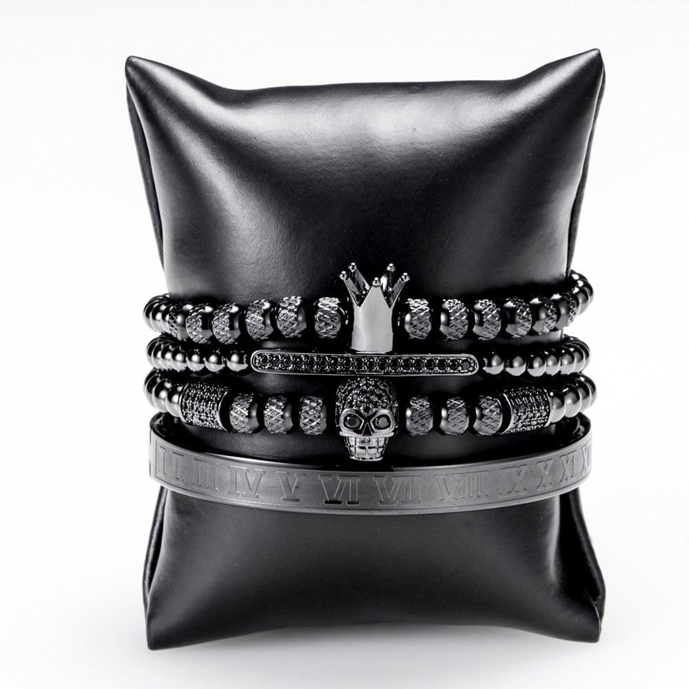 Kit Skud 4 Pulseiras Masculinas Premiuns Preto Pulseira