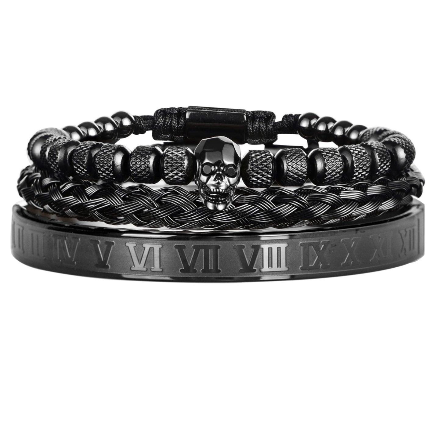 Pulseira Skull Roman - 3 em 1 - Voron Store
