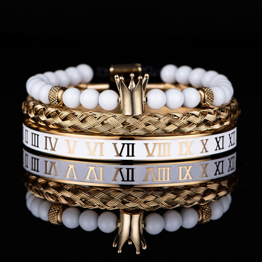 Kit Hércules 3 Pulseiras Masculinas Premiuns Coroa Lisa |