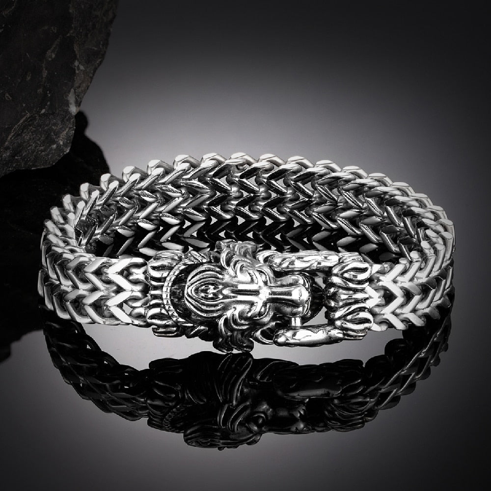 Pulseira Viking Leão Prateada