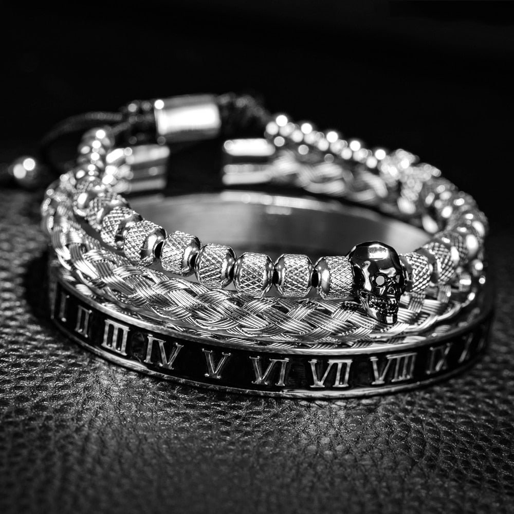 Pulseira Skull Roman - 3 em 1 - Voron Store