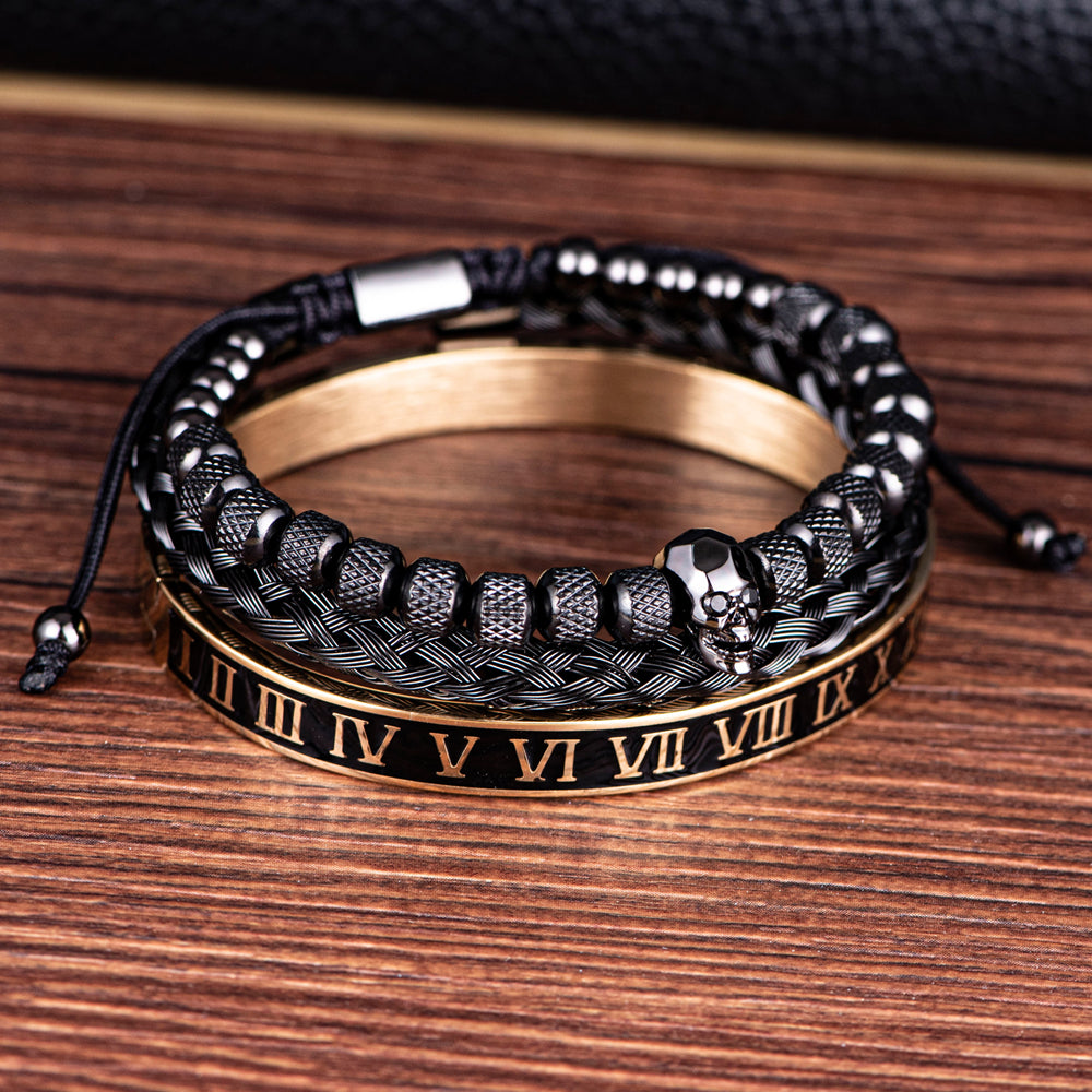 Pulseira Skull Roman - 3 em 1 - Voron Store