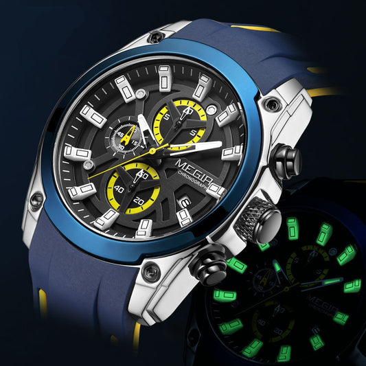 Relógio Militar Masculino Esportivo Azul E Amarelo Sport