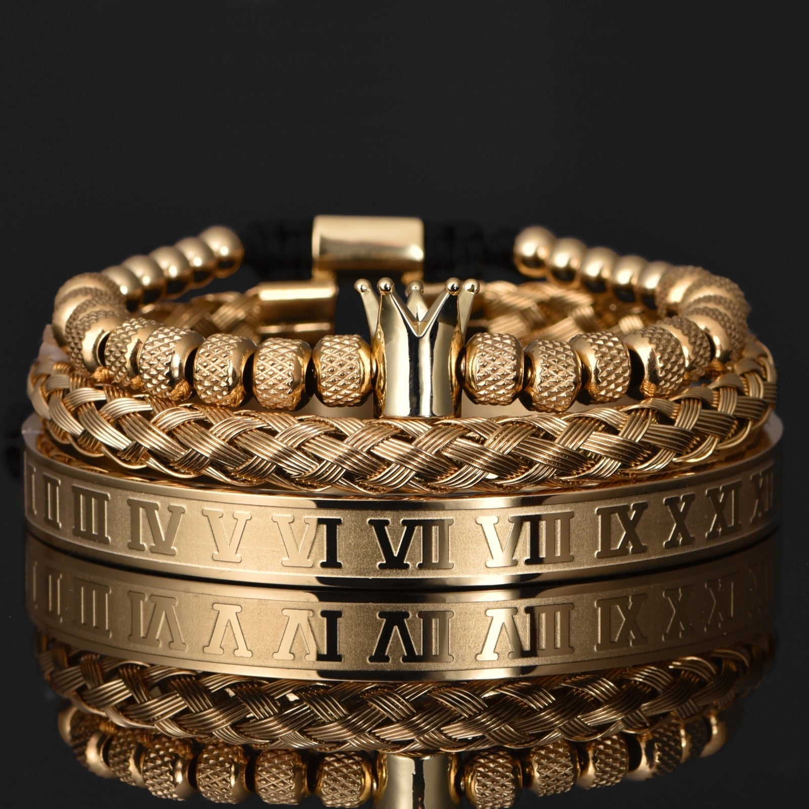 Kit Imperador 3 Pulseiras Masculinas Premiuns Dourado Pulseira