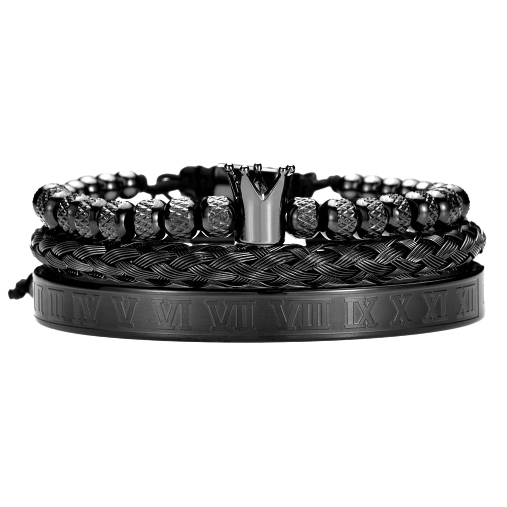 Kit Imperador 3 Pulseiras Masculinas Premiuns Preto Pulseira
