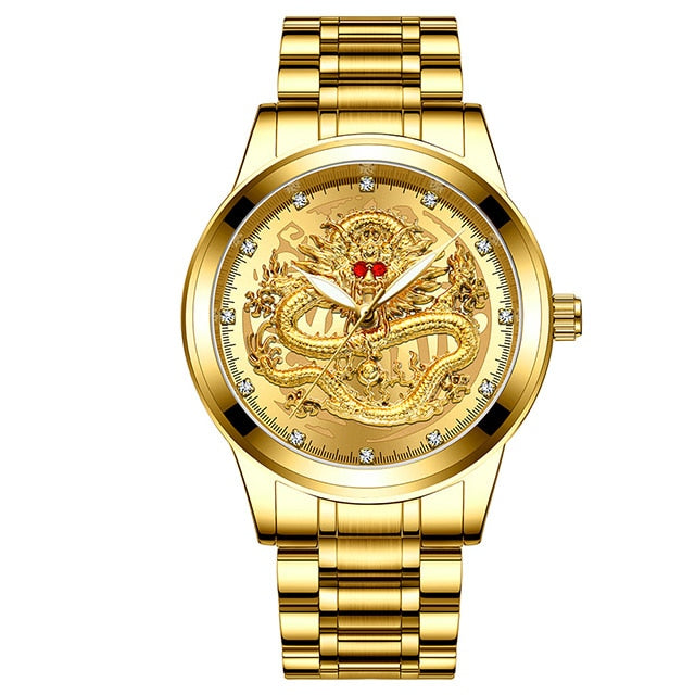 Relógio Masculino Dragão Classico Dourado Dragon Classic