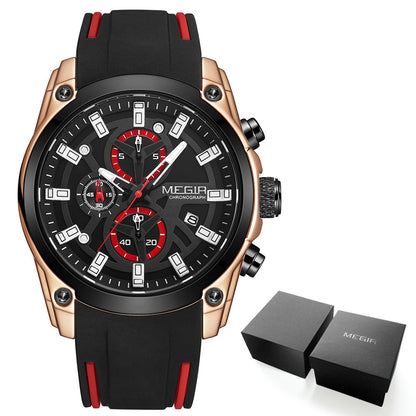Relógio Militar Masculino Esportivo Preto E Vermelho Sport