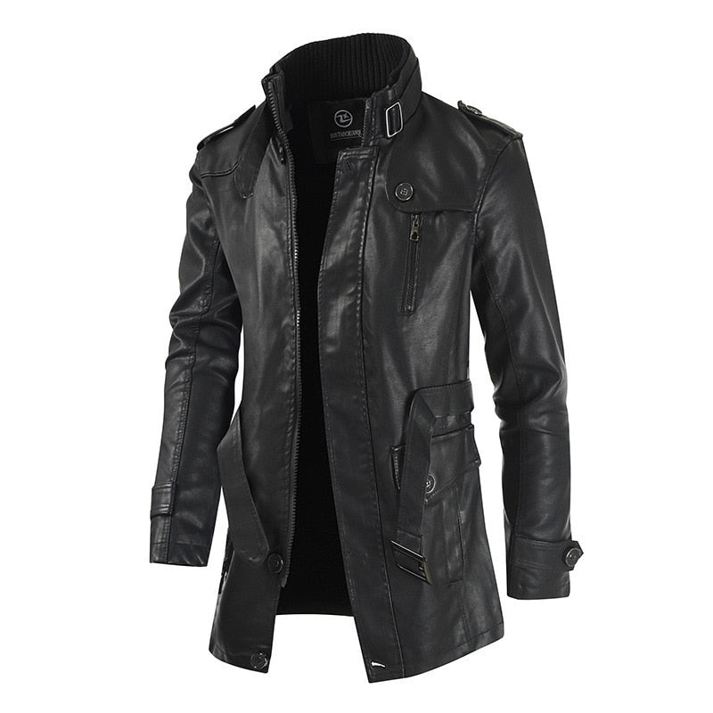 Sobretudo Masculino De Couro Preto / P Casaco 01