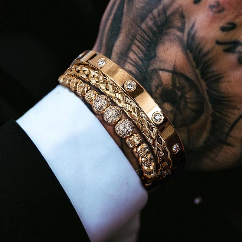 Kit Crystal 3 Pulseiras Premiuns Dourado Pulseira
