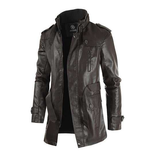 Sobretudo Masculino De Couro Café / P Casaco 01