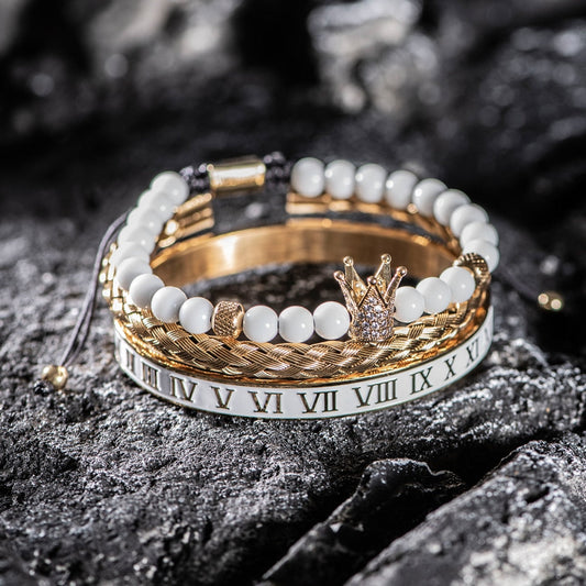Kit Hércules 3 Pulseiras Masculinas Premiuns Coroa Brilhante |