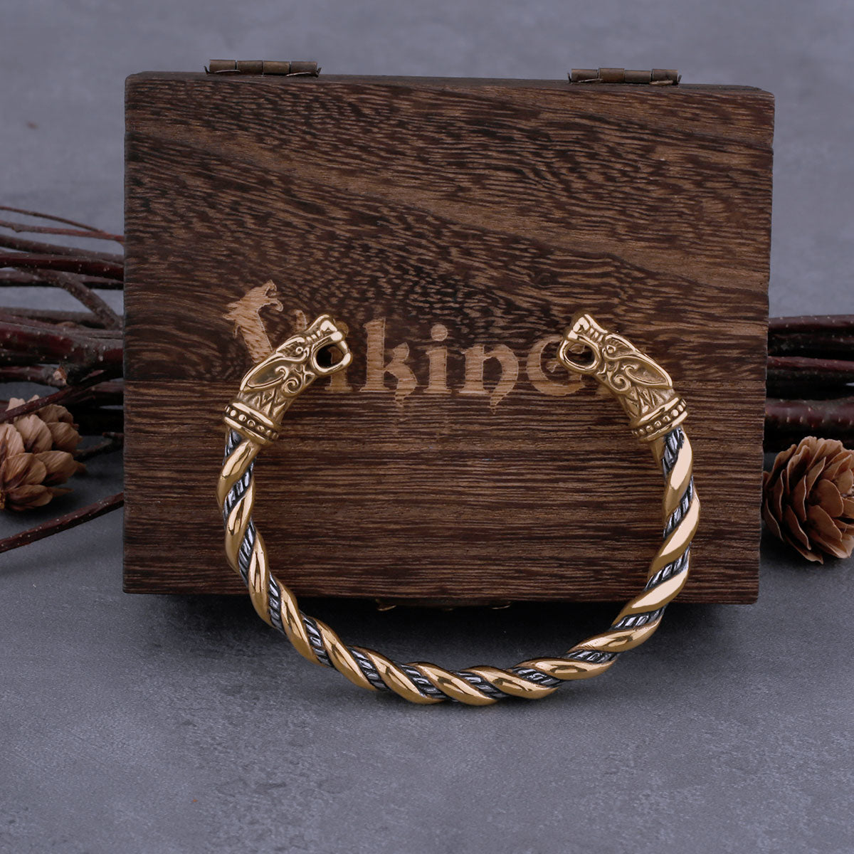 Pulseira Viking Dragão Nórdico Dourada