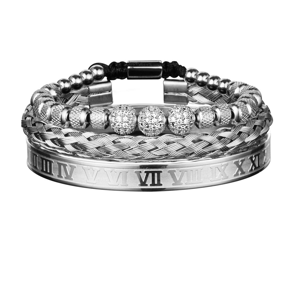 Kit Crystal 3 Pulseiras Premiuns Prateado Pulseira