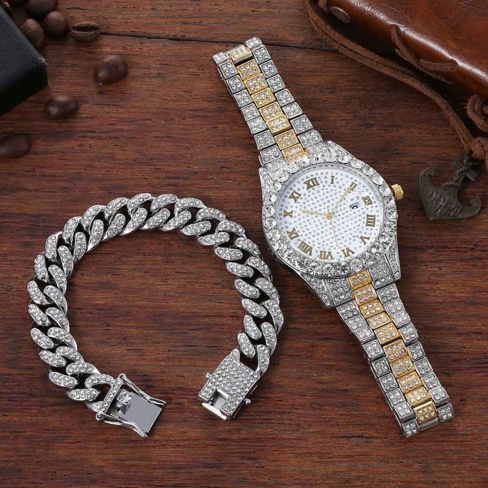Kit Elegance Pulseira E Relógio Cravejado