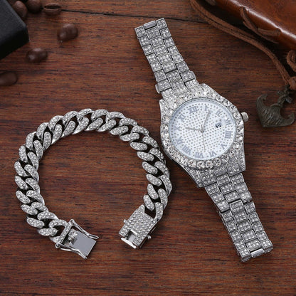 Kit Elegance Pulseira E Relógio Cravejado