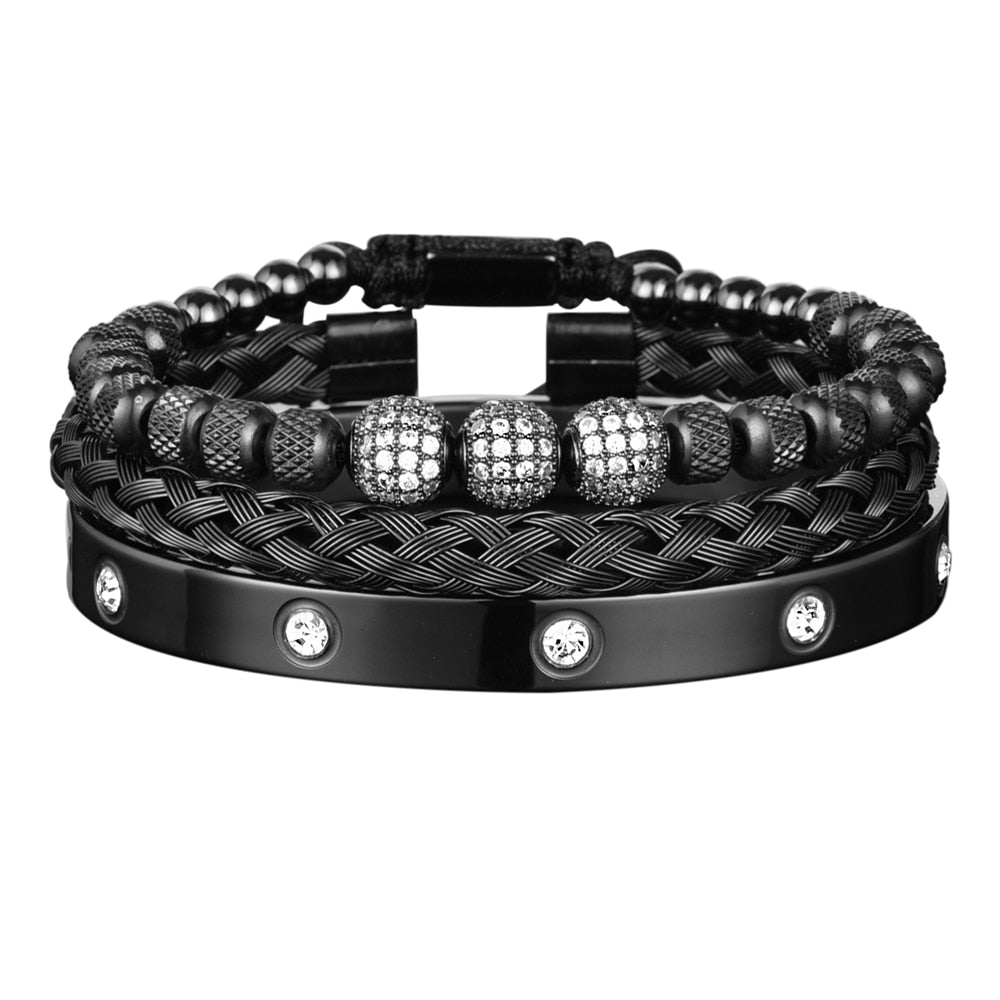Kit Crystal 3 Pulseiras Premiuns Preto Pulseira