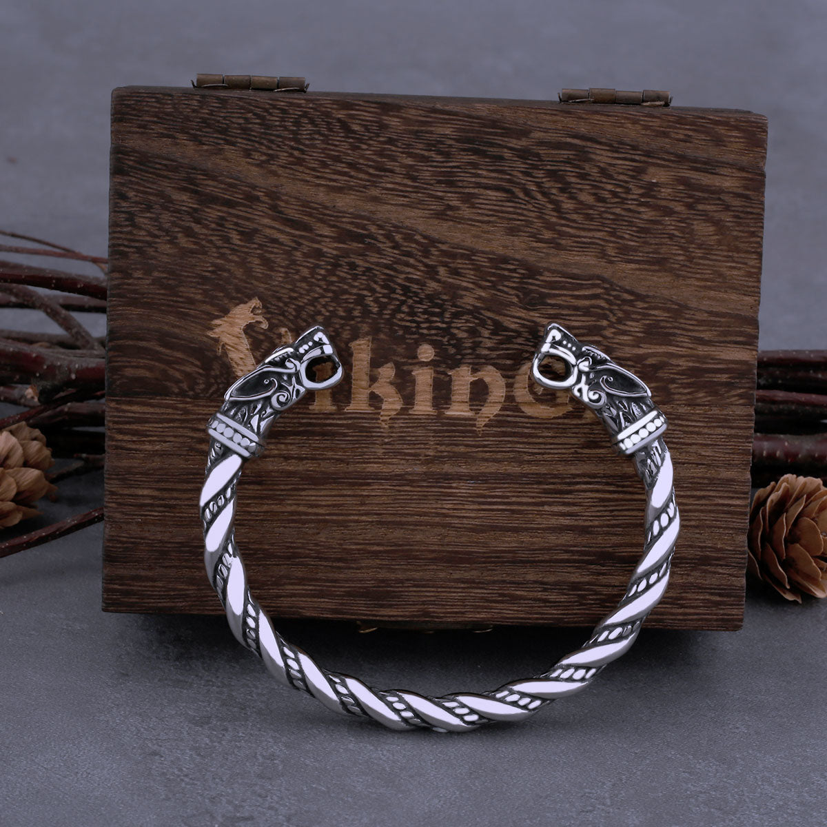 Pulseira Viking Dragão Nórdico Prateada