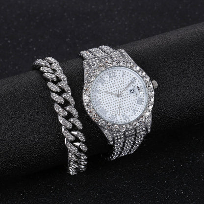 Kit Elegance Pulseira E Relógio Cravejado Silver