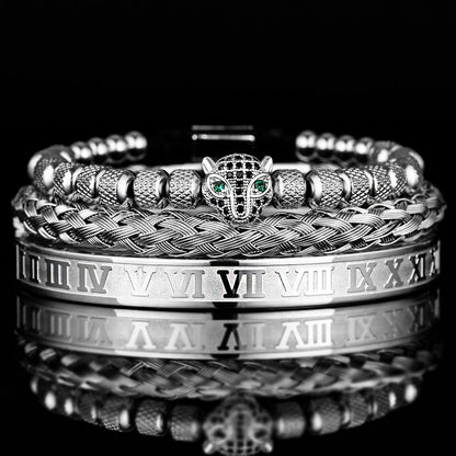 Kit Pantera 3 Pulseiras Masculinas Premiuns Prateado Pulseira