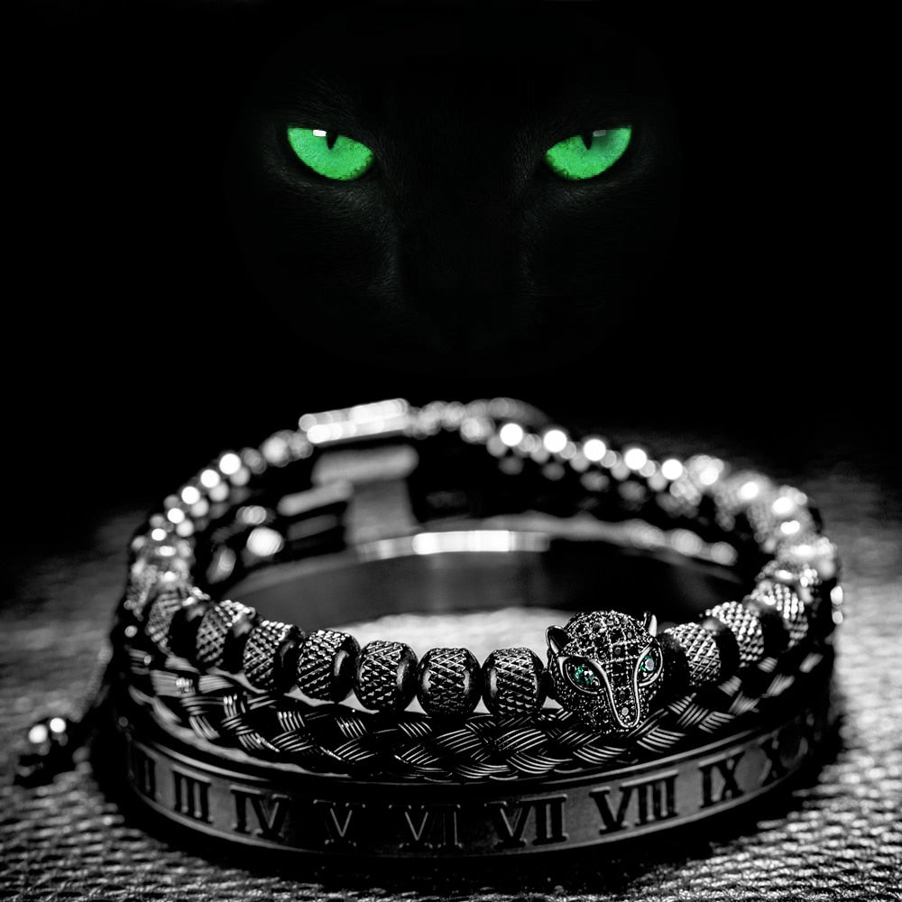 Kit Pantera 3 Pulseiras Masculinas Premiuns Preto Pulseira