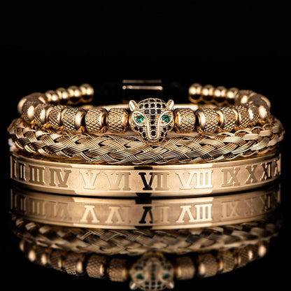 Kit Pantera 3 Pulseiras Masculinas Premiuns Dourado Pulseira