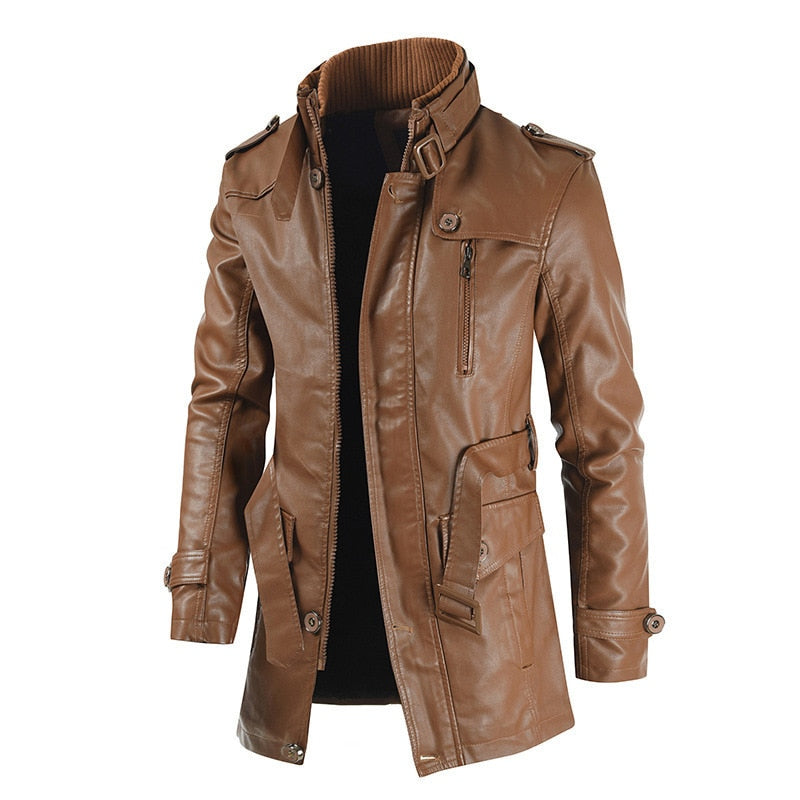 Sobretudo Masculino De Couro Marrom / P Casaco 01